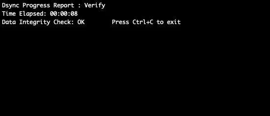 The dsync data integrity check comparing record counts and contents between source and destination.